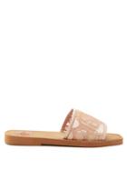 Matchesfashion.com Chlo - Woody Logo-lace And Leather Slides - Womens - Pink