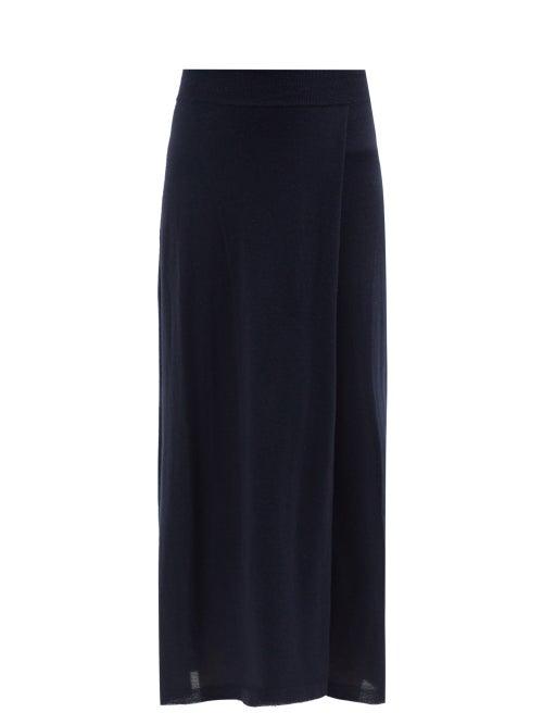 Johnstons Of Elgin - Wrap-front Cashmere-blend Midi Skirt - Womens - Navy