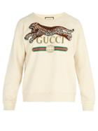 Matchesfashion.com Gucci - Jumping Leopard Appliqu Cotton Sweatshirt - Mens - Cream Multi