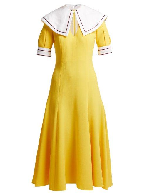 Matchesfashion.com Emilia Wickstead - Sabine Short Sleeved Wool Crepe Midi Dress - Womens - Yellow