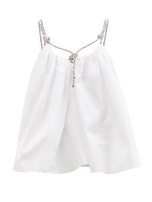 Ladies Rtw Halpern - Crystal-embellished Cotton-poplin Top - Womens - White