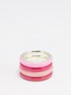 Fry Powers - Set Of Four Enamelled Sterling-silver Rings - Womens - Pink Multi