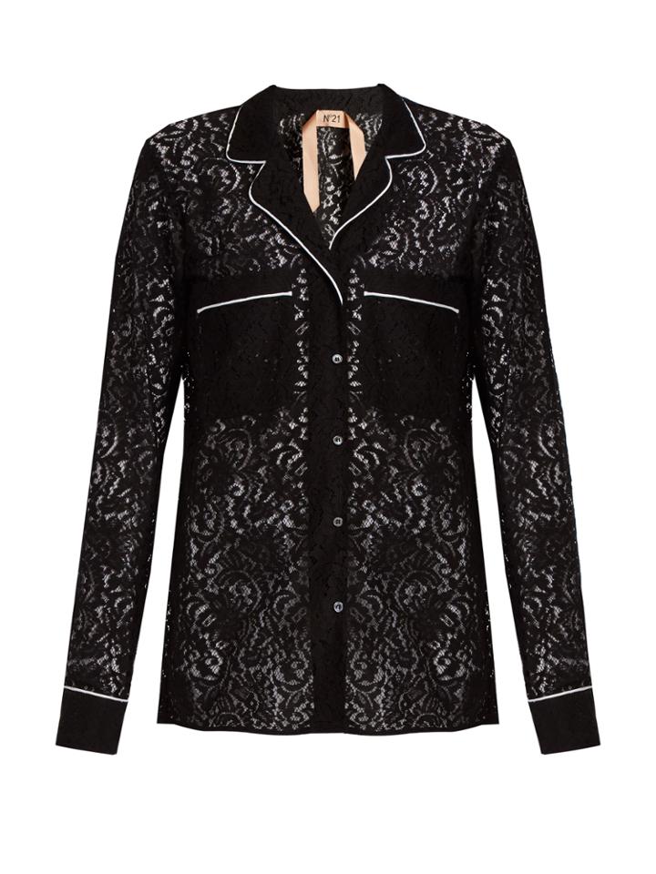 No. 21 Notch-lapel Cotton-blend Lace Shirt