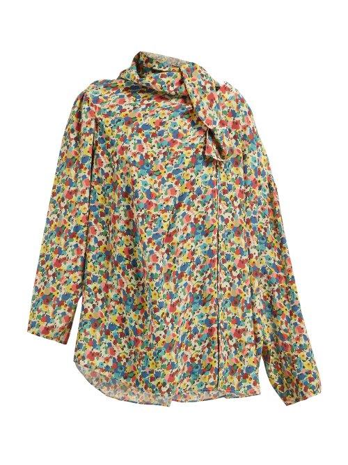 Matchesfashion.com Balenciaga - Floral Print Asymmetric Silk Crepe Blouse - Womens - Multi