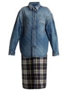 Matchesfashion.com Balenciaga - Plaid Quilted Denim Coat - Womens - Blue Multi