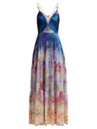 Matchesfashion.com Peter Pilotto - Floral Print Silk Blend Gown - Womens - Blue Multi