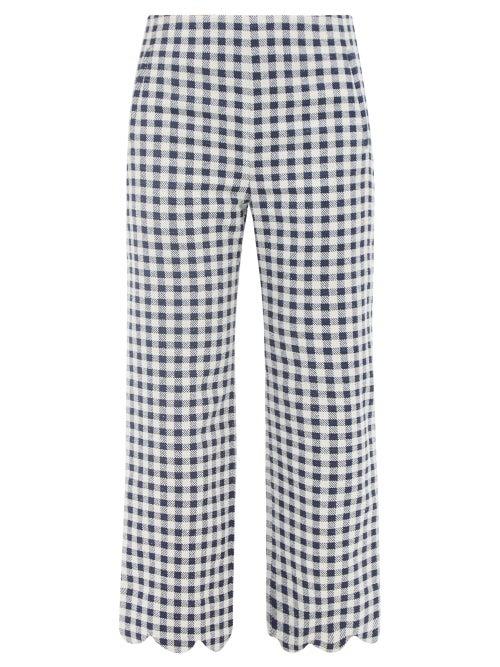 Lisa Marie Fernandez - Scalloped-edge Gingham-boucl Trousers - Womens - Navy White