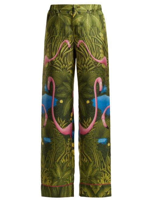 Matchesfashion.com F.r.s - For Restless Sleepers - Etere Flamingo Print Silk Trousers - Womens - Green Print
