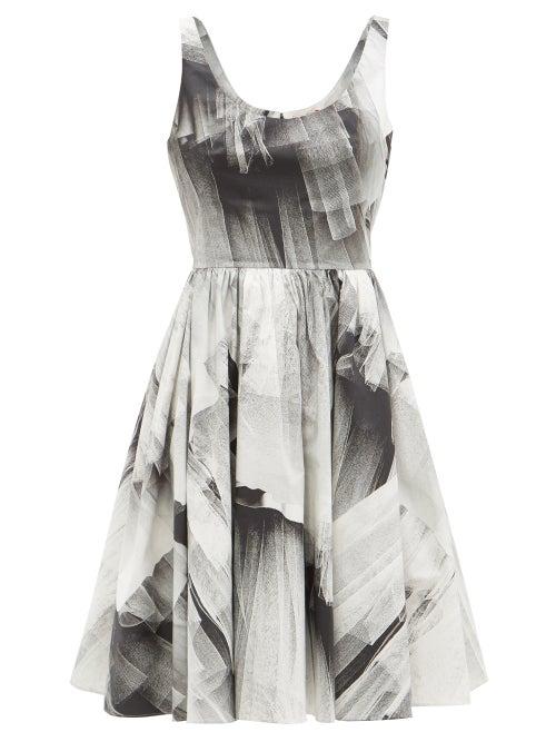 Matchesfashion.com Alexander Mcqueen - Tulle-print Scoop-neck Cotton Dress - Womens - Black White