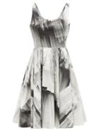 Matchesfashion.com Alexander Mcqueen - Tulle-print Scoop-neck Cotton Dress - Womens - Black White