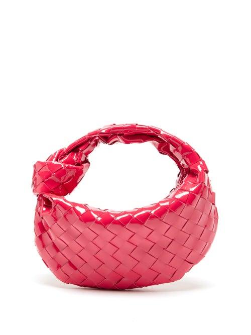 Bottega Veneta - Jodie Intrecciato Patent-leather Clutch - Womens - Pink