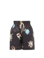 Matchesfashion.com Lee Mathews - Bloomsbury Abstract-print Cotton-poplin Shorts - Womens - Black Print