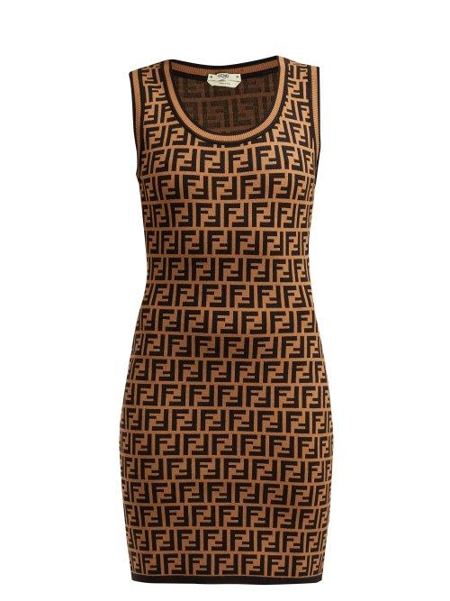 Matchesfashion.com Fendi - Ff Jacquard Knitted Mini Dress - Womens - Brown Multi