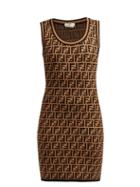 Matchesfashion.com Fendi - Ff Jacquard Knitted Mini Dress - Womens - Brown Multi