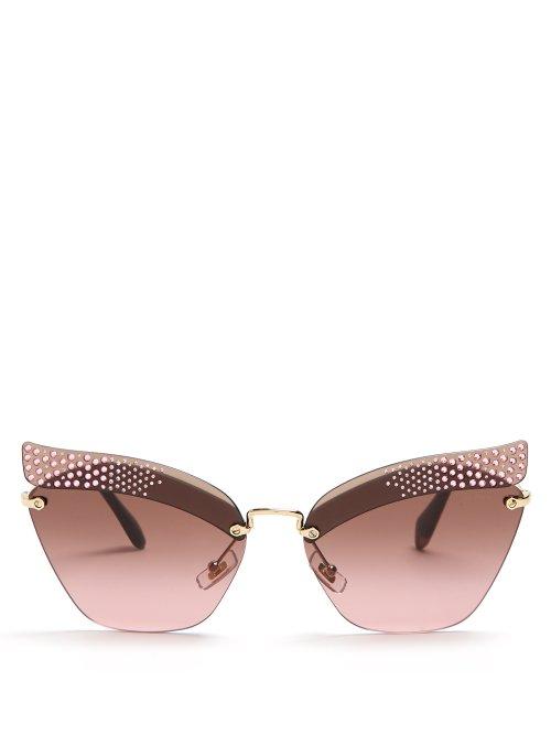 Matchesfashion.com Miu Miu - Embellished Cat Eye Sunglasses - Womens - Pink Multi