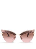 Matchesfashion.com Miu Miu - Embellished Cat Eye Sunglasses - Womens - Pink Multi