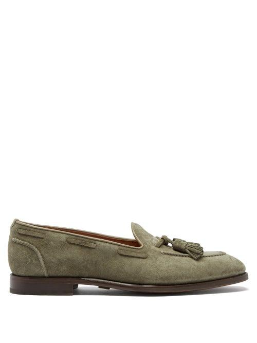 Mens Shoes Ralph Lauren Purple Label - Luther Tasselled Suede Loafers - Mens - Light Khaki
