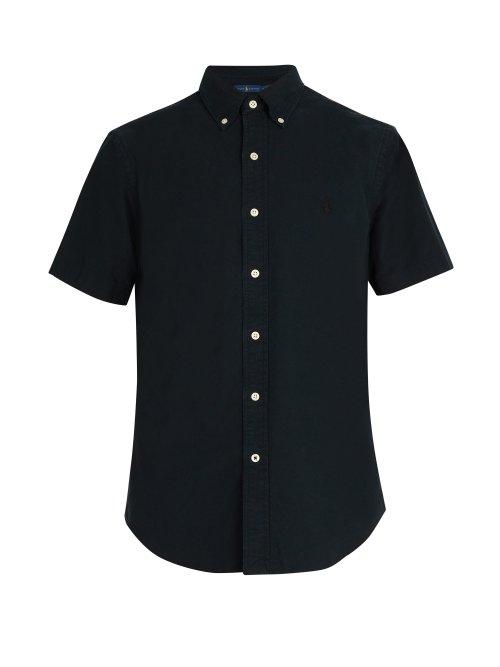 Matchesfashion.com Polo Ralph Lauren - Logo Embroidered Short Sleeved Cotton Shirt - Mens - Black