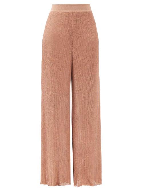 Matchesfashion.com Alexandre Vauthier - High-rise Ribbed-lam Wide-leg Trousers - Womens - Pink
