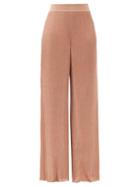 Matchesfashion.com Alexandre Vauthier - High-rise Ribbed-lam Wide-leg Trousers - Womens - Pink