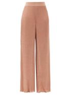 Matchesfashion.com Alexandre Vauthier - High-rise Ribbed-lam Wide-leg Trousers - Womens - Pink