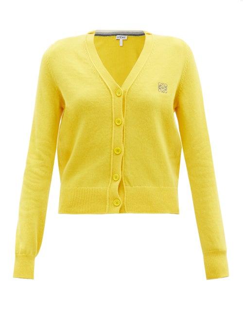 Loewe - Logo-embroidered Cropped Wool Cardigan - Womens - Yellow