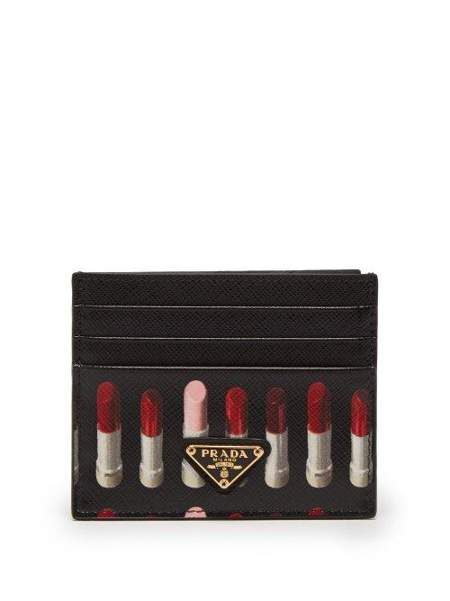 Matchesfashion.com Prada - Lipstick Print Leather Cardholder - Womens - Black Multi