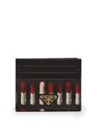 Matchesfashion.com Prada - Lipstick Print Leather Cardholder - Womens - Black Multi
