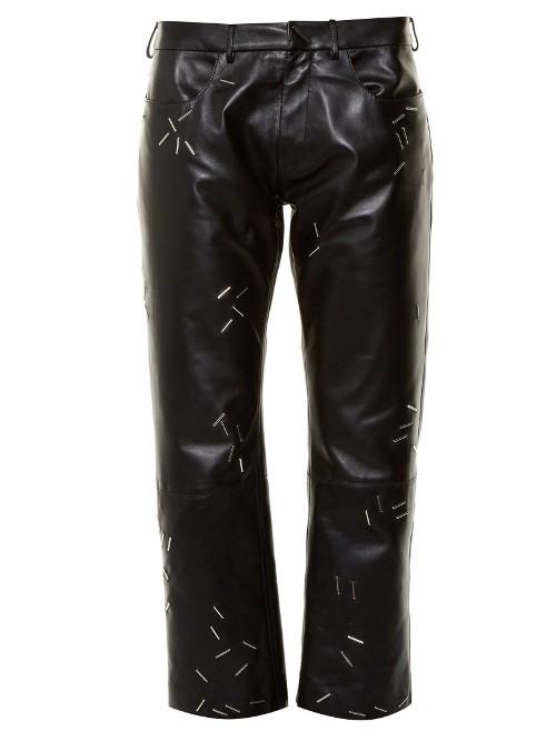 Christopher Kane Staple-embellished Straight-leg Leather Trousers