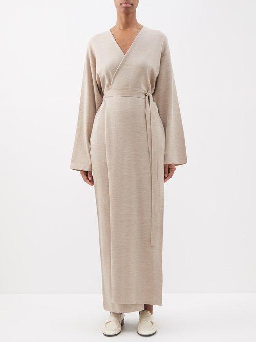 The Row - Aras Wool And Silk-blend Wrap Dress - Womens - Beige