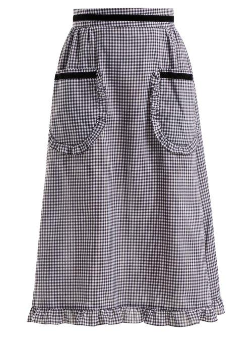 Matchesfashion.com Batsheva - Gingham Ruffle Trimmed Cotton Skirt - Womens - Black White