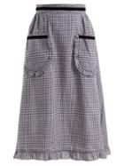 Matchesfashion.com Batsheva - Gingham Ruffle Trimmed Cotton Skirt - Womens - Black White