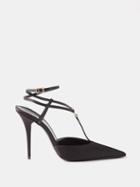 Saint Laurent - Luna 105 Crystal-buckle Satin Pumps - Womens - Black
