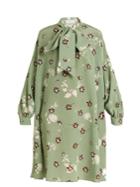 Valentino Daisy-print Neck-tie Silk Crepe De Chine Dress