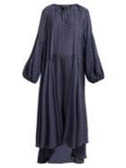 Matchesfashion.com Lee Mathews - Queenie Polka Dot Silk Dress - Womens - Dark Blue