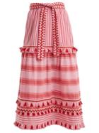 Matchesfashion.com Dodo Bar Or - Gael Tassel Trimmed Striped Cotton Midi Skirt - Womens - Pink