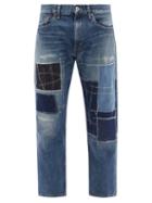 Matchesfashion.com Junya Watanabe - Patchwork Topstitched Straight-leg Cropped Jeans - Mens - Navy