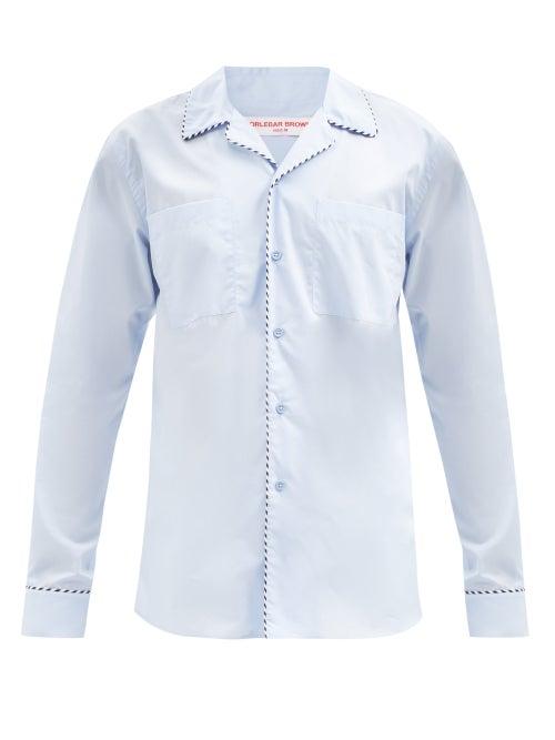 Orlebar Brown - Ravinger Piped-edge Cotton-poplin Shirt - Mens - Light Blue