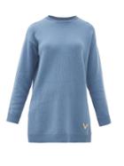 Matchesfashion.com Valentino - Oversized Split-hem Cashmere Sweater - Womens - Blue