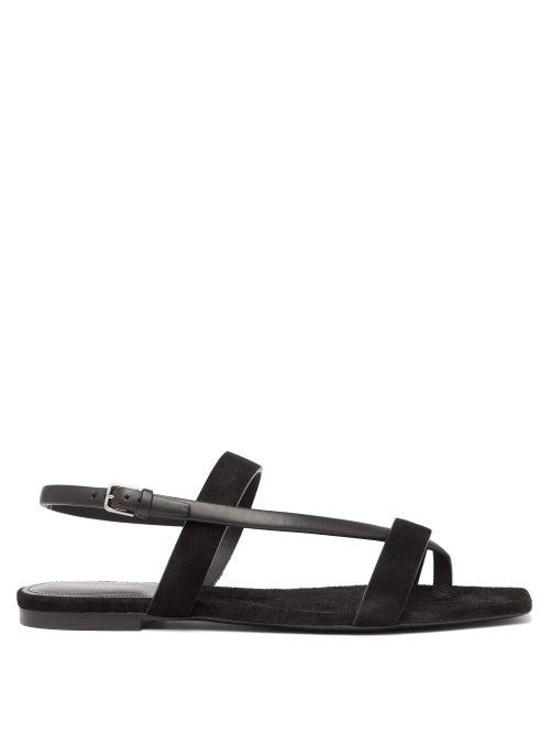Matchesfashion.com Saint Laurent - Hiandra Square Toe Suede Sandals - Womens - Black