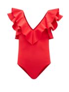 Ladies Beachwear Maygel Coronel - Santa V-neck Ruffled Swimsuit - Womens - Red
