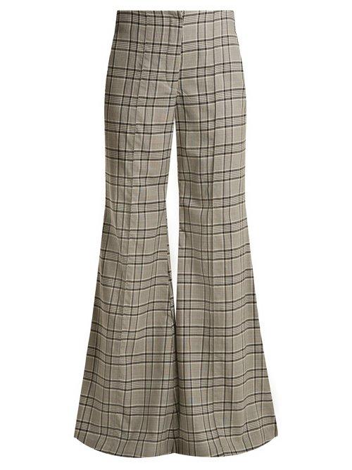 Matchesfashion.com Zimmermann - Rife Checked Kick Flare Wool Trousers - Womens - Grey