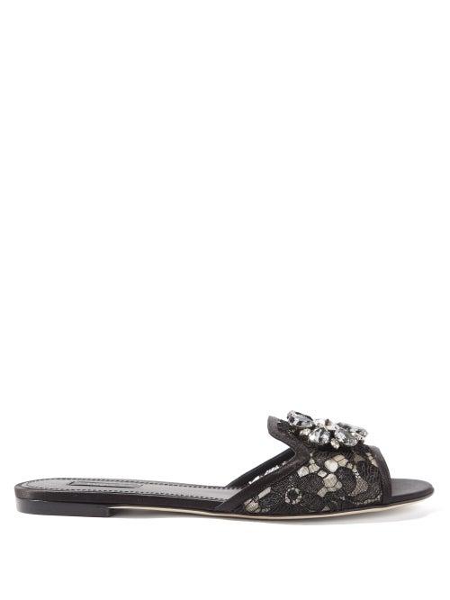 Dolce & Gabbana - Crystal-embellished Lace Slides - Womens - Black