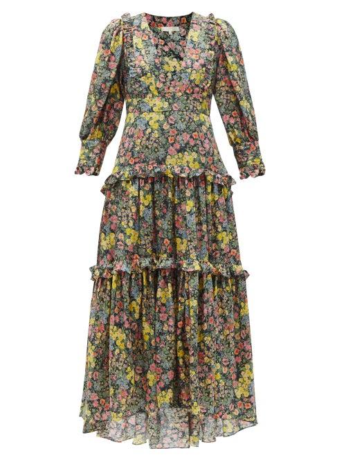 Matchesfashion.com Loveshackfancy - Lorencia Floral-print Cotton-blend Dress - Womens - Green Multi
