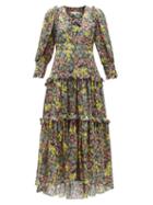 Matchesfashion.com Loveshackfancy - Lorencia Floral-print Cotton-blend Dress - Womens - Green Multi