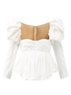 Matchesfashion.com Khaite - Kim Puff-sleeve Sweetheart-neckline Satin Top - Womens - Ivory