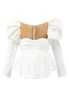 Matchesfashion.com Khaite - Kim Puff-sleeve Sweetheart-neckline Satin Top - Womens - Ivory