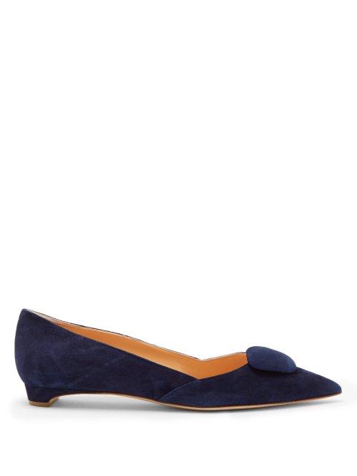 Matchesfashion.com Rupert Sanderson - Aga Point Toe Suede Flats - Womens - Navy