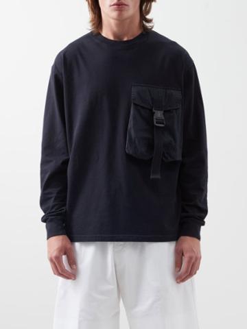1 Moncler Jw Anderson - Patch-pocket Long-sleeved Cotton-jersey T-shirt - Mens - Navy