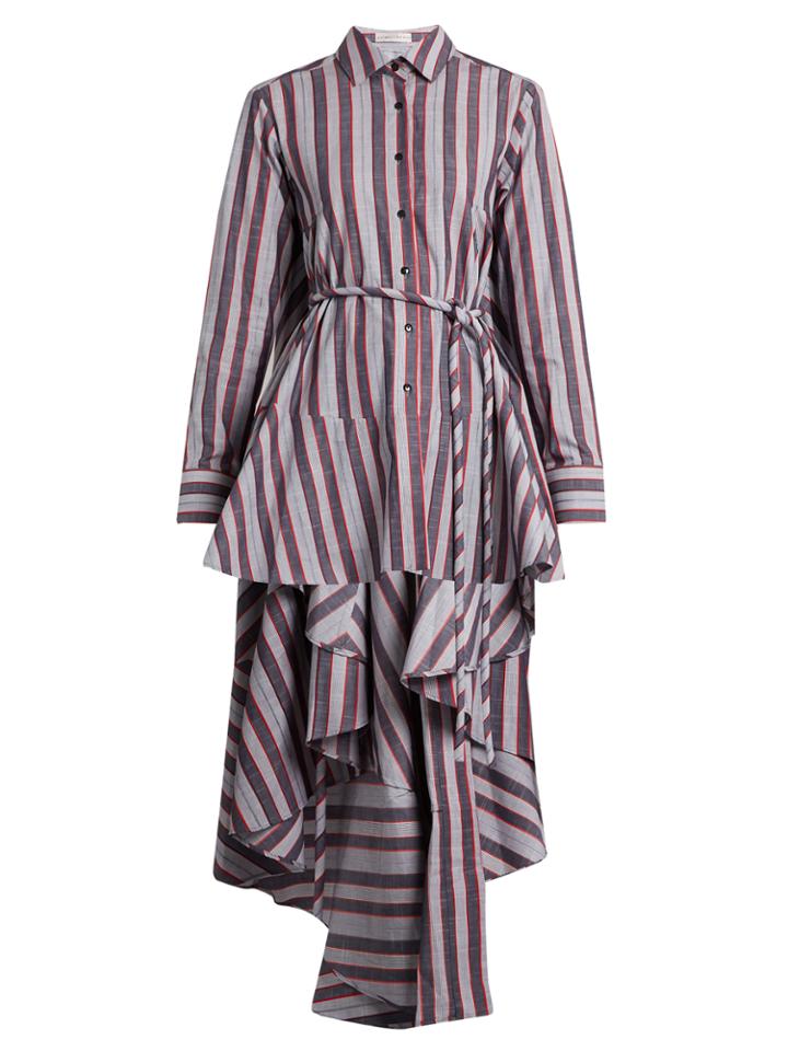 Palmer/harding Extended Waterfall-hem Striped Cotton-poplin Shirt